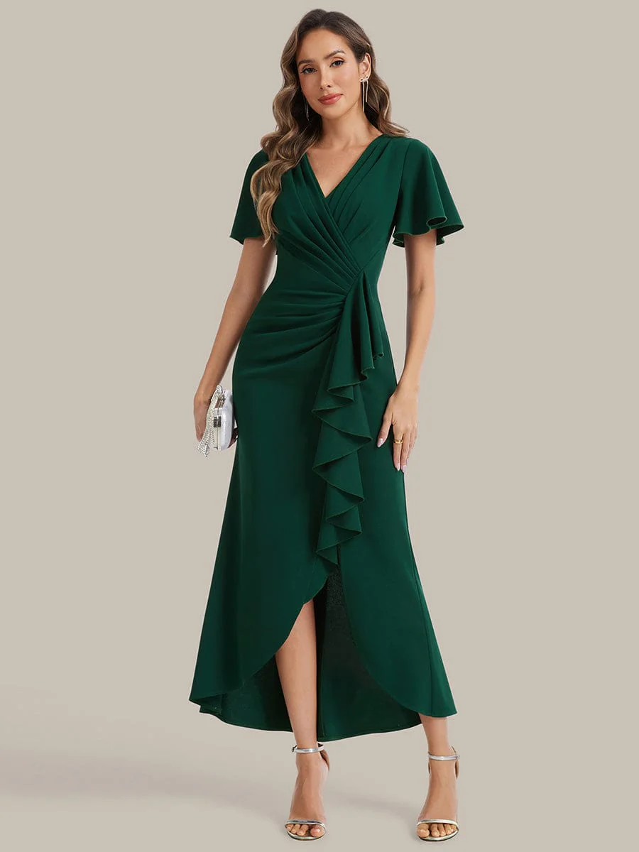 Thigh-High Slit Knit Ruffle Sleeve Dress - Image 39