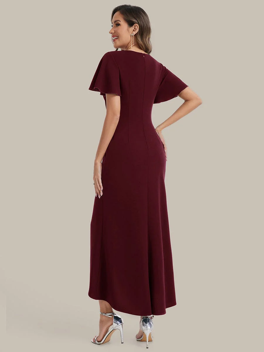 Thigh-High Slit Knit Ruffle Sleeve Dress - Image 4