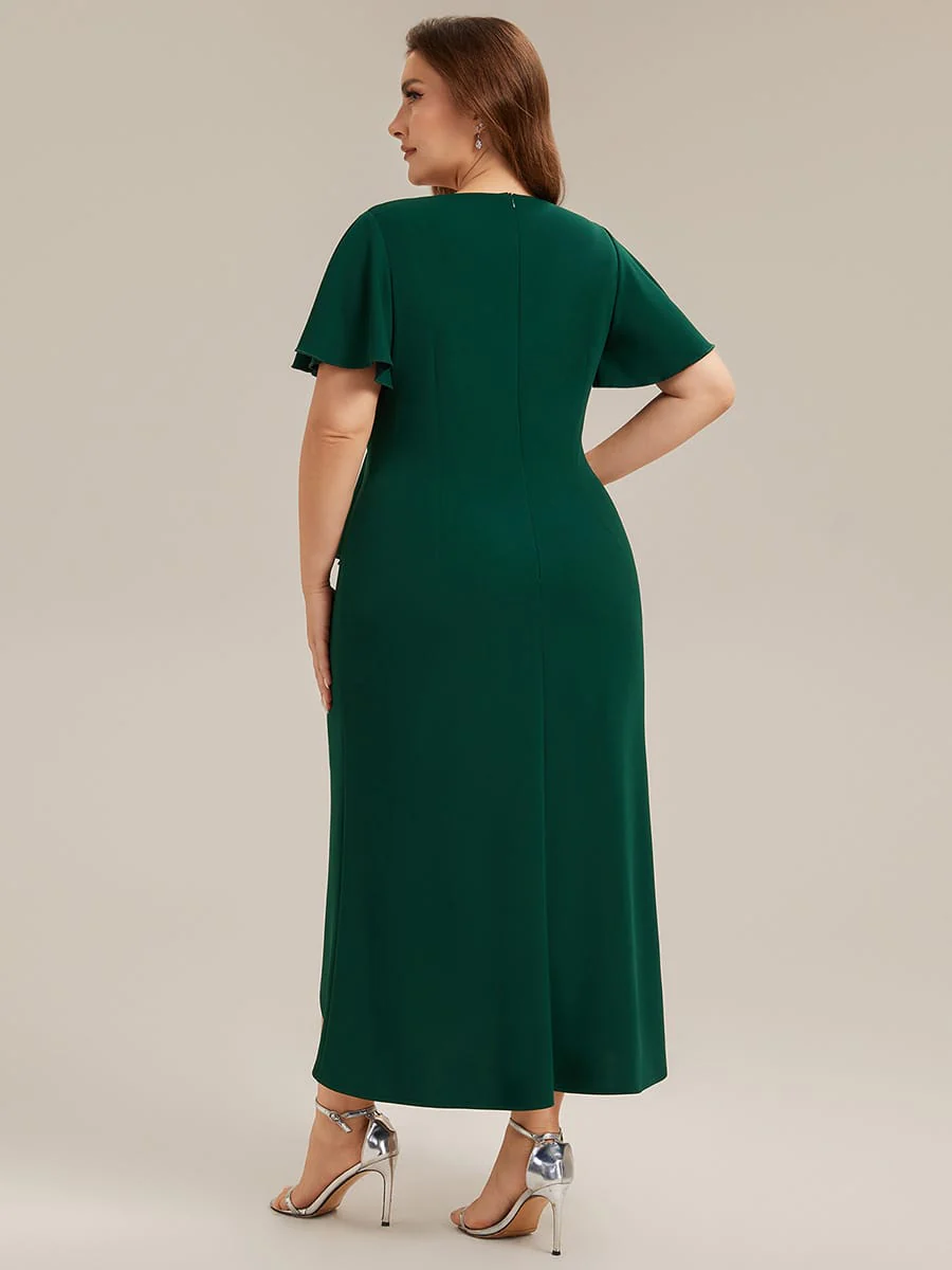 Thigh-High Slit Knit Ruffle Sleeve Dress - Image 5