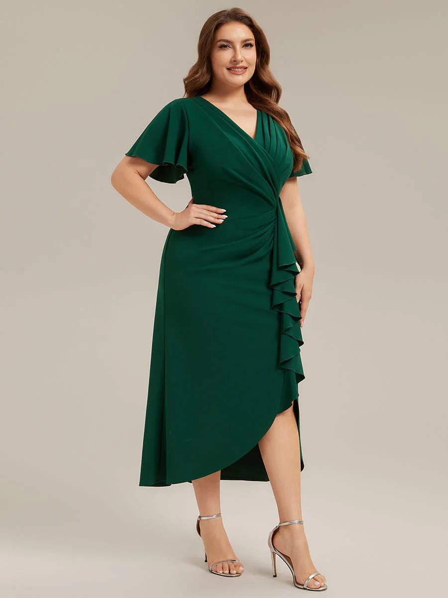 Thigh-High Slit Knit Ruffle Sleeve Dress - Image 6