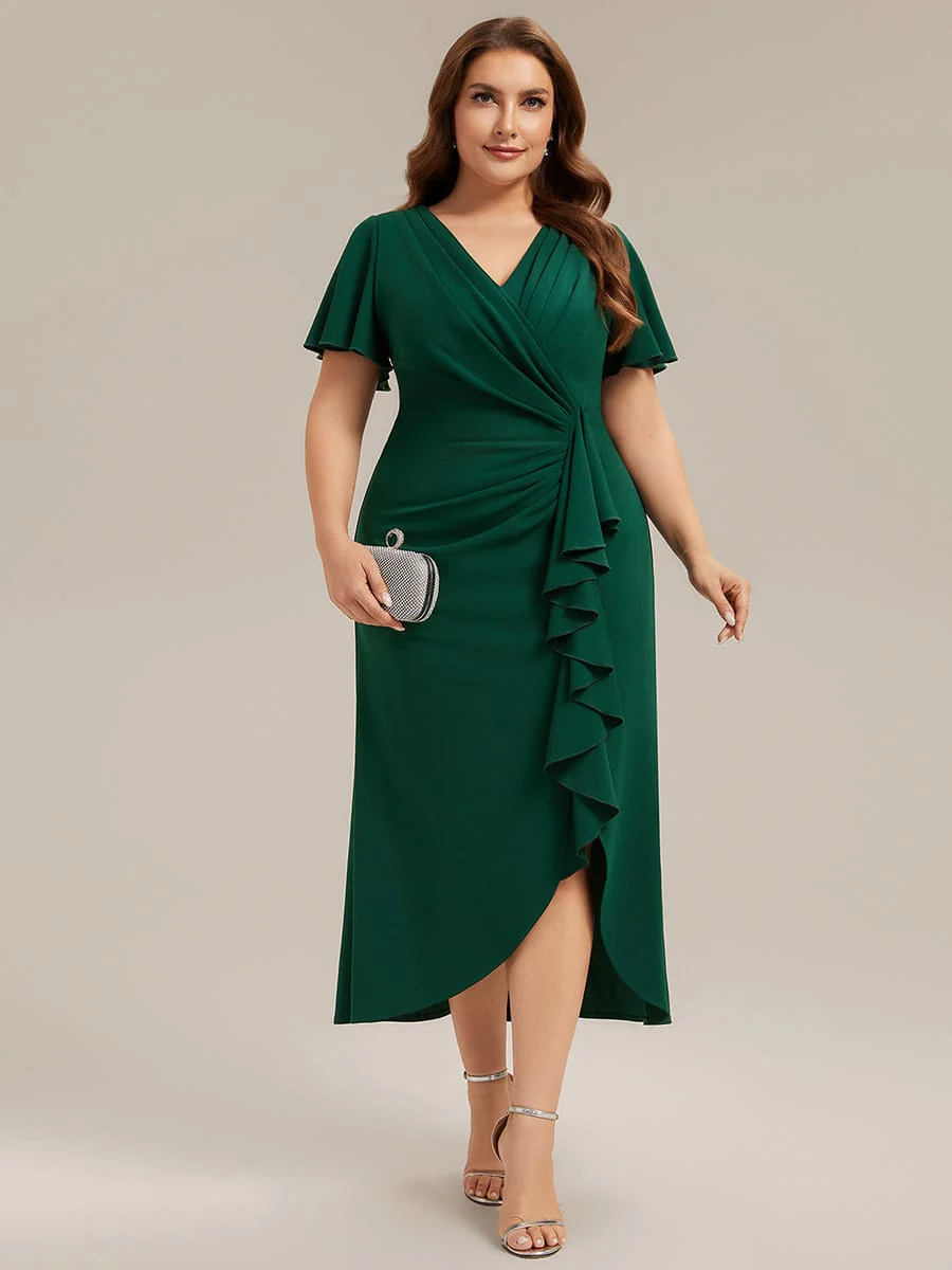 Thigh-High Slit Knit Ruffle Sleeve Dress - Image 7