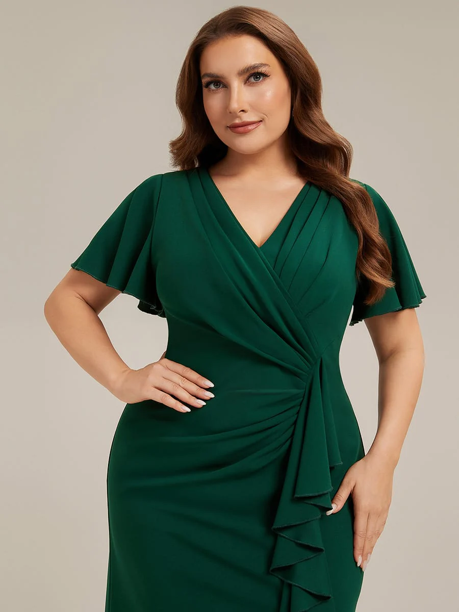 Thigh-High Slit Knit Ruffle Sleeve Dress - Image 8