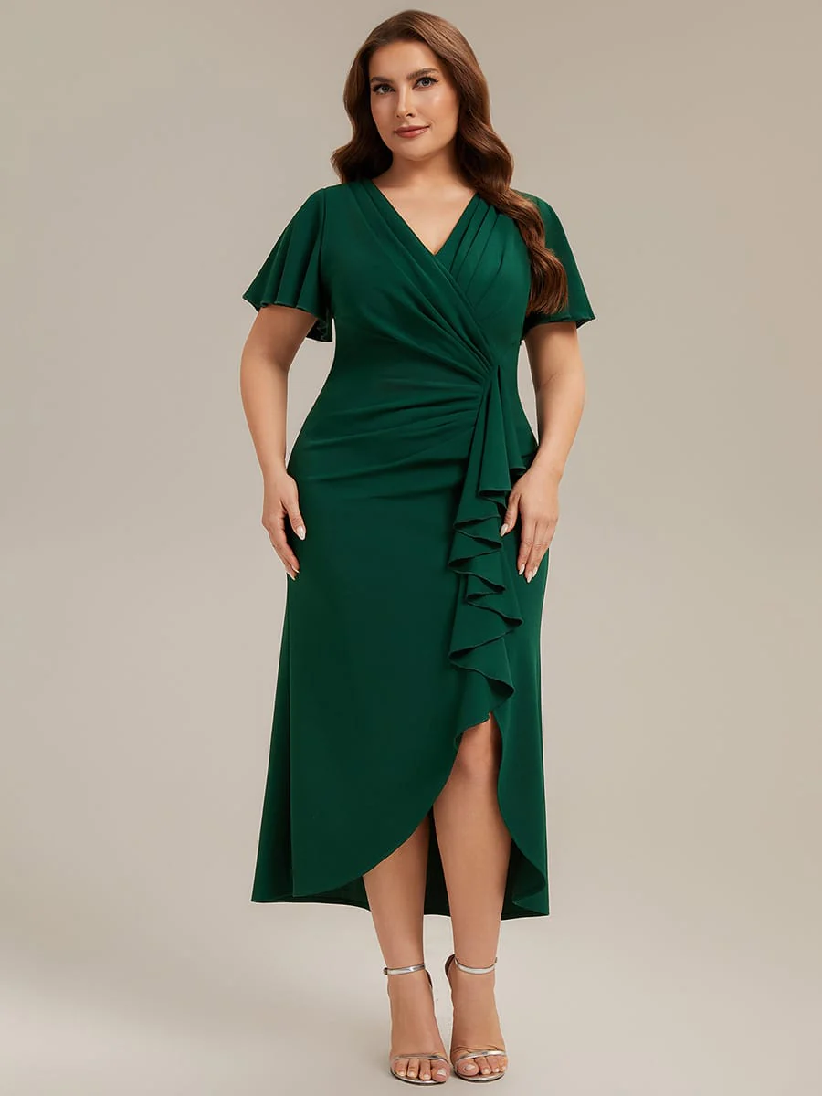 Thigh-High Slit Knit Ruffle Sleeve Dress - Image 9