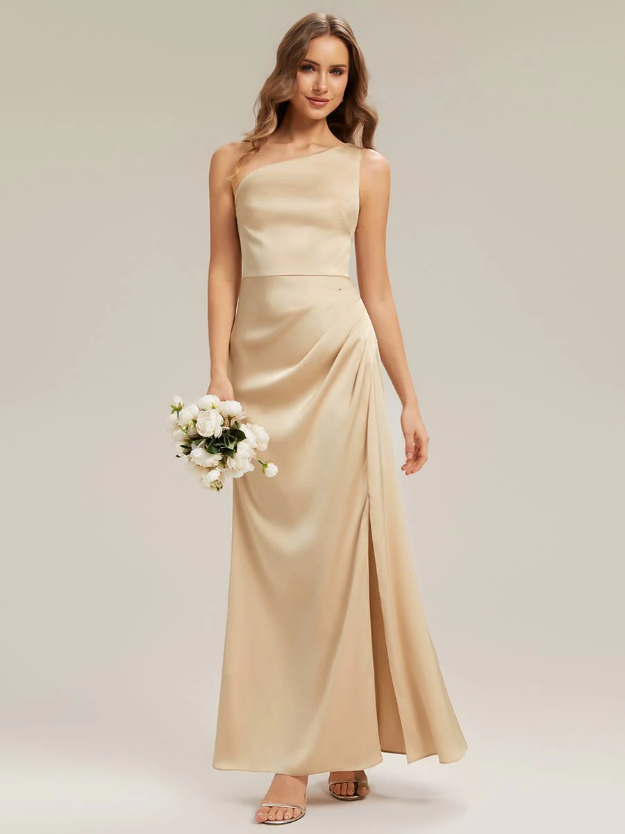 Thigh-High Slit Satin One-Shoulder Dress - Image 18