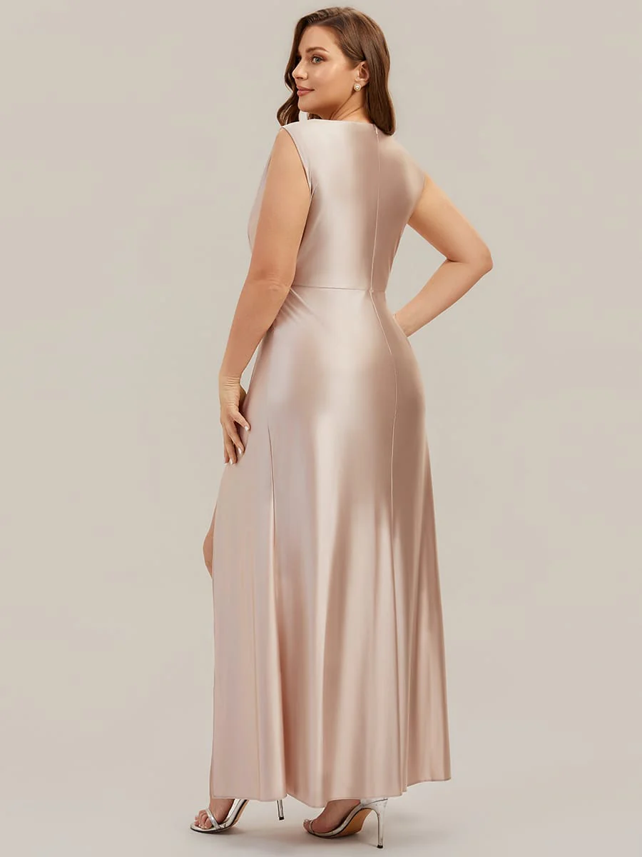 Cowl Neck Satin Drape and Slit Dress - Image 14
