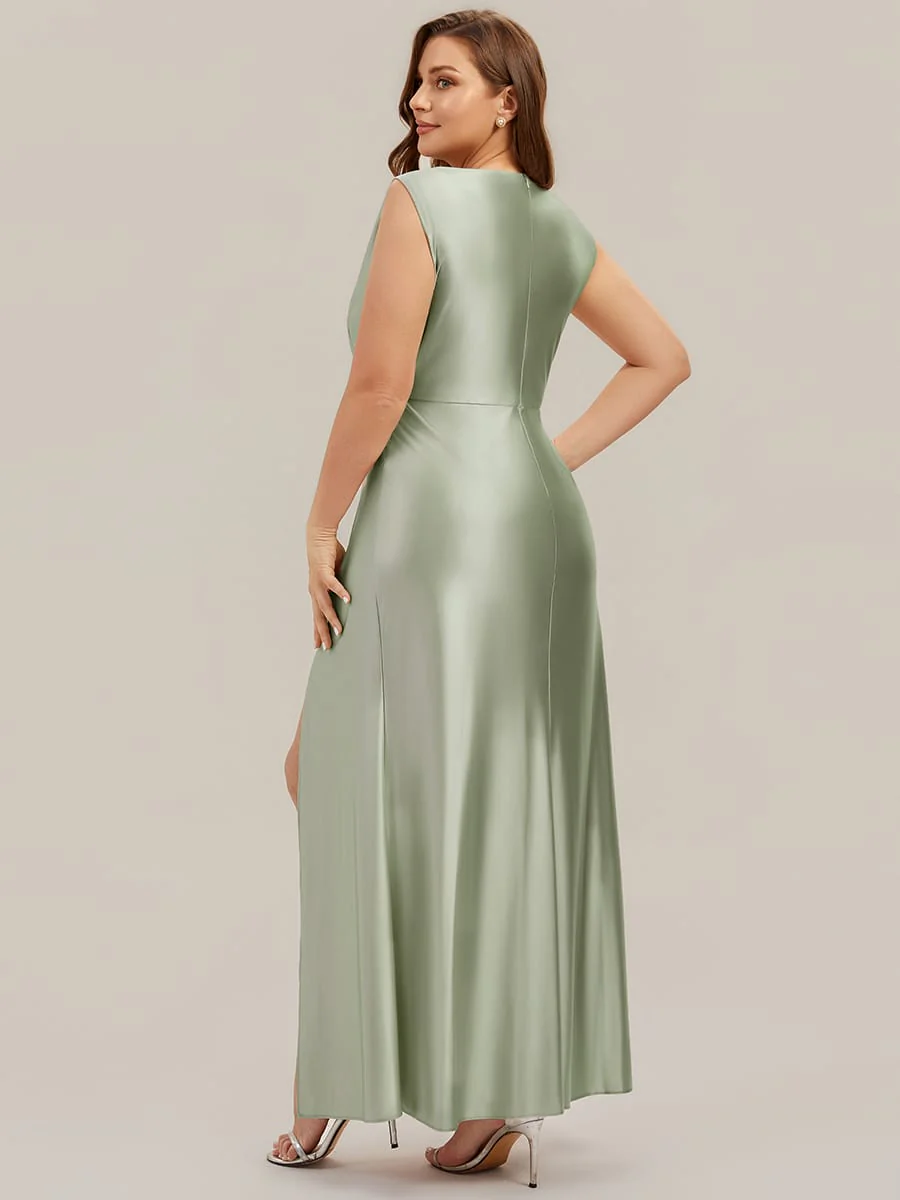 Cowl Neck Satin Drape and Slit Dress - Image 22