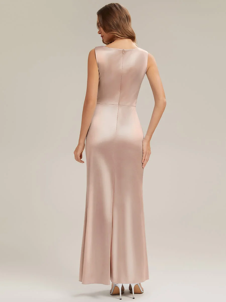 Cowl Neck Satin Drape and Slit Dress - Image 8