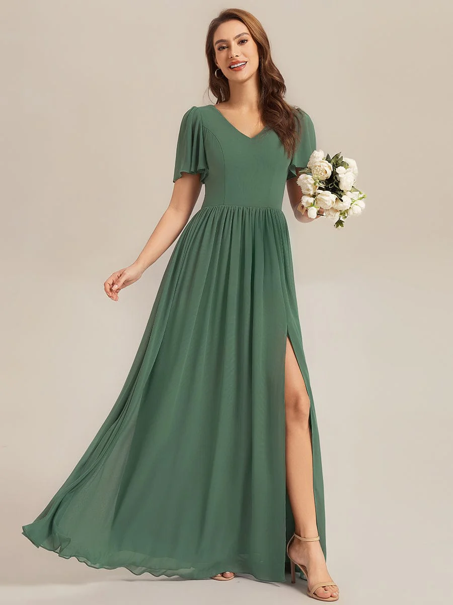 ever AMIRA|Tie-Front Chiffon Ruffle Sleeve Bridesmaid Dress