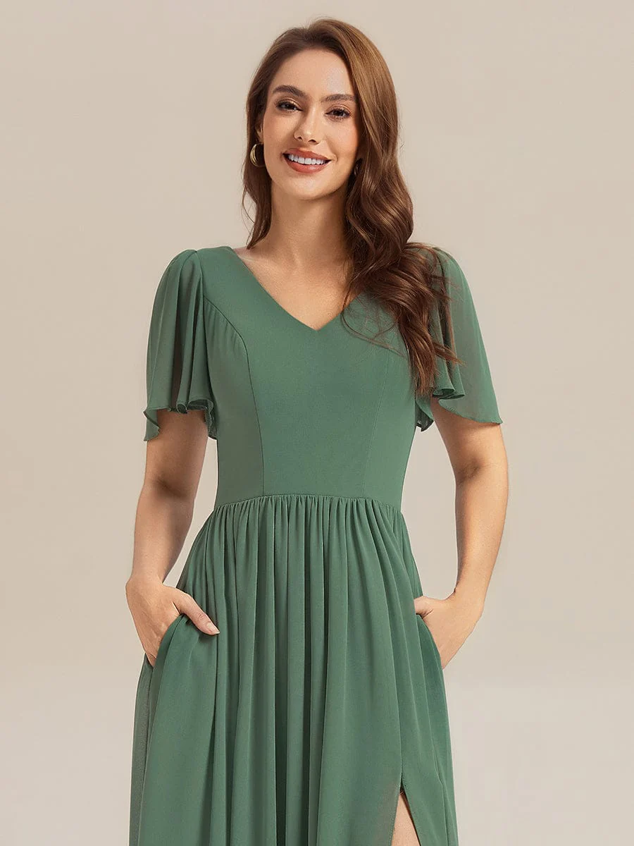 ever AMIRA|Tie-Front Chiffon Ruffle Sleeve Bridesmaid Dress - Image 5
