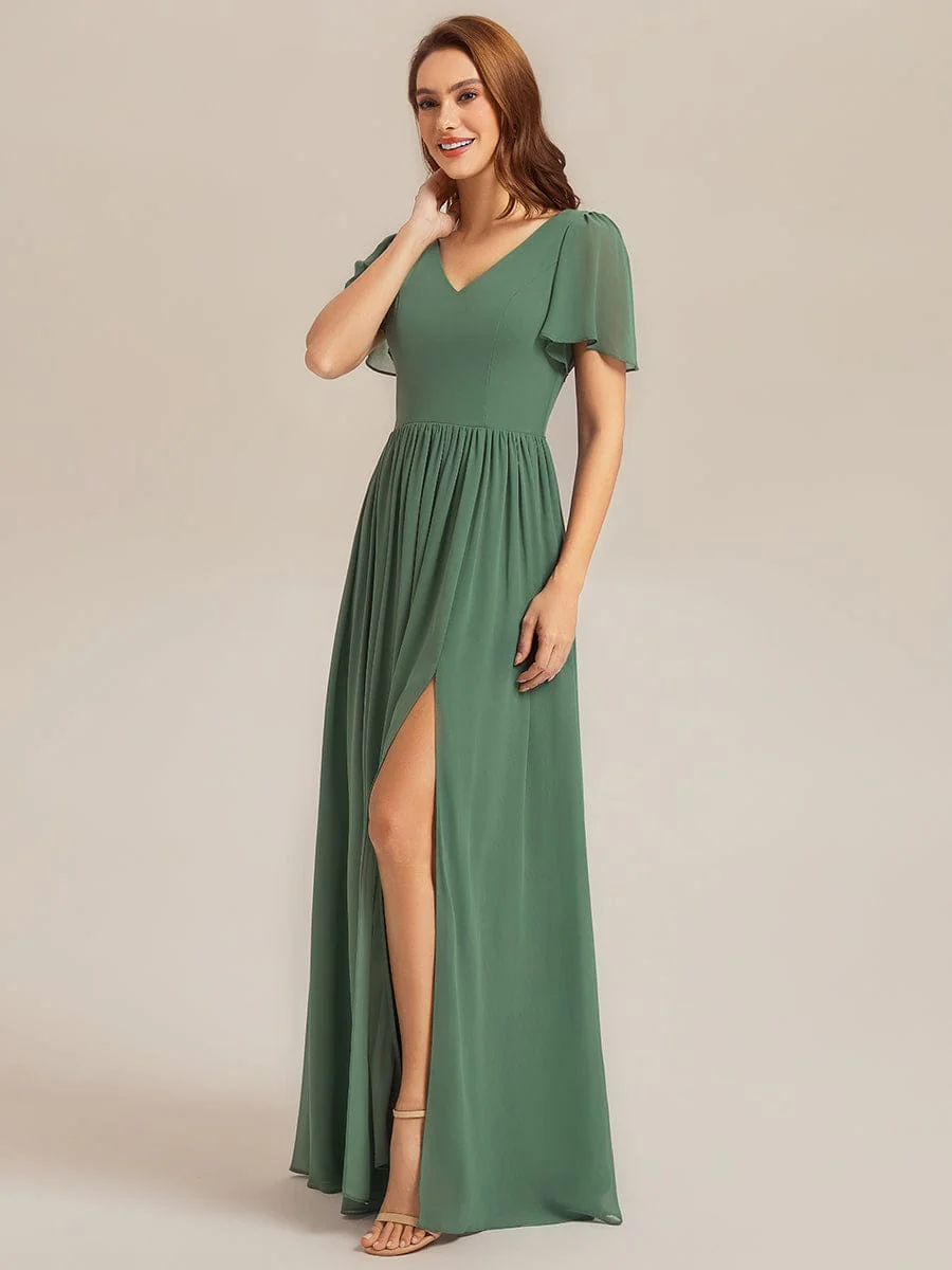 ever AMIRA|Tie-Front Chiffon Ruffle Sleeve Bridesmaid Dress - Image 6