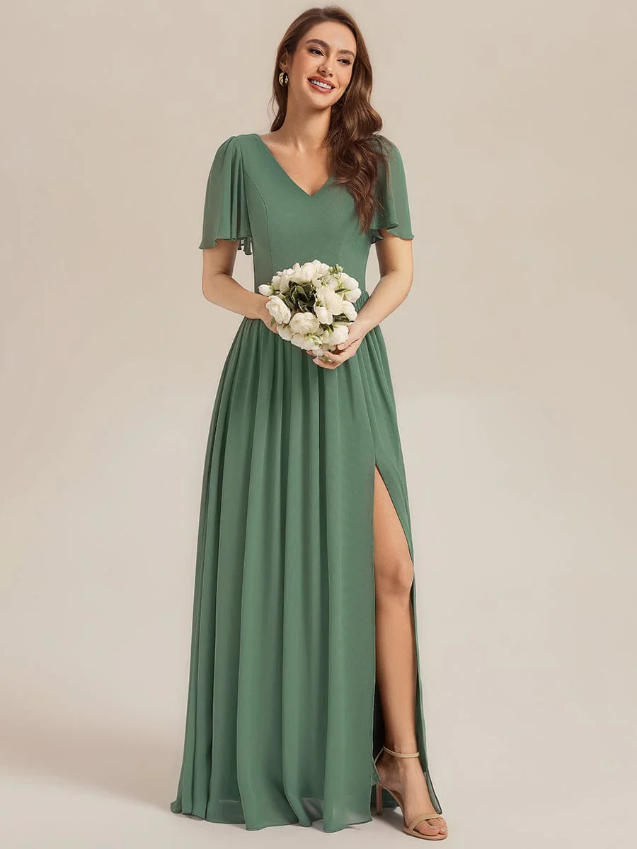 ever AMIRA|Tie-Front Chiffon Ruffle Sleeve Bridesmaid Dress - Image 7