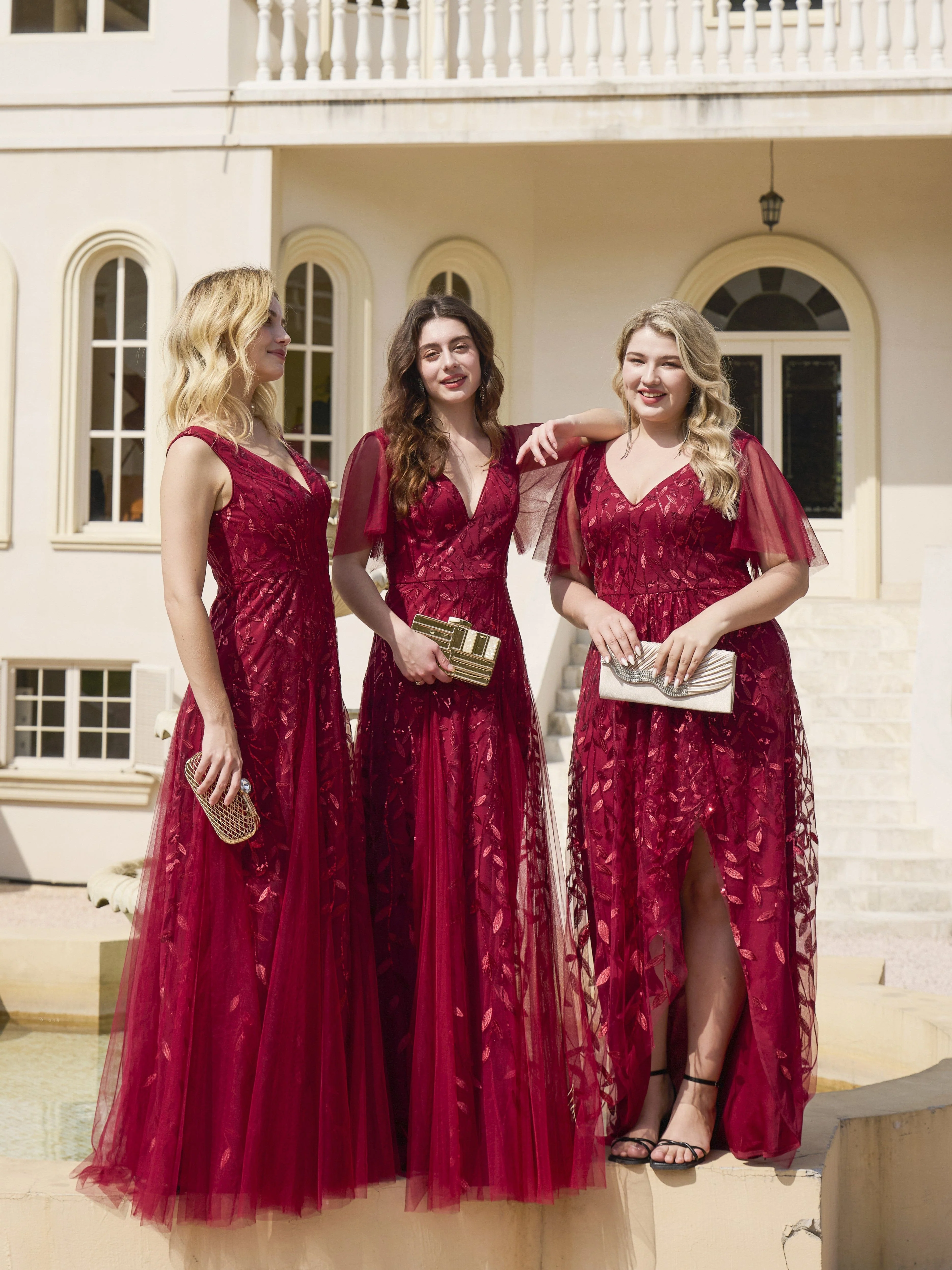 Top Picks Burgundy Glam Velvet Sequin Dresses