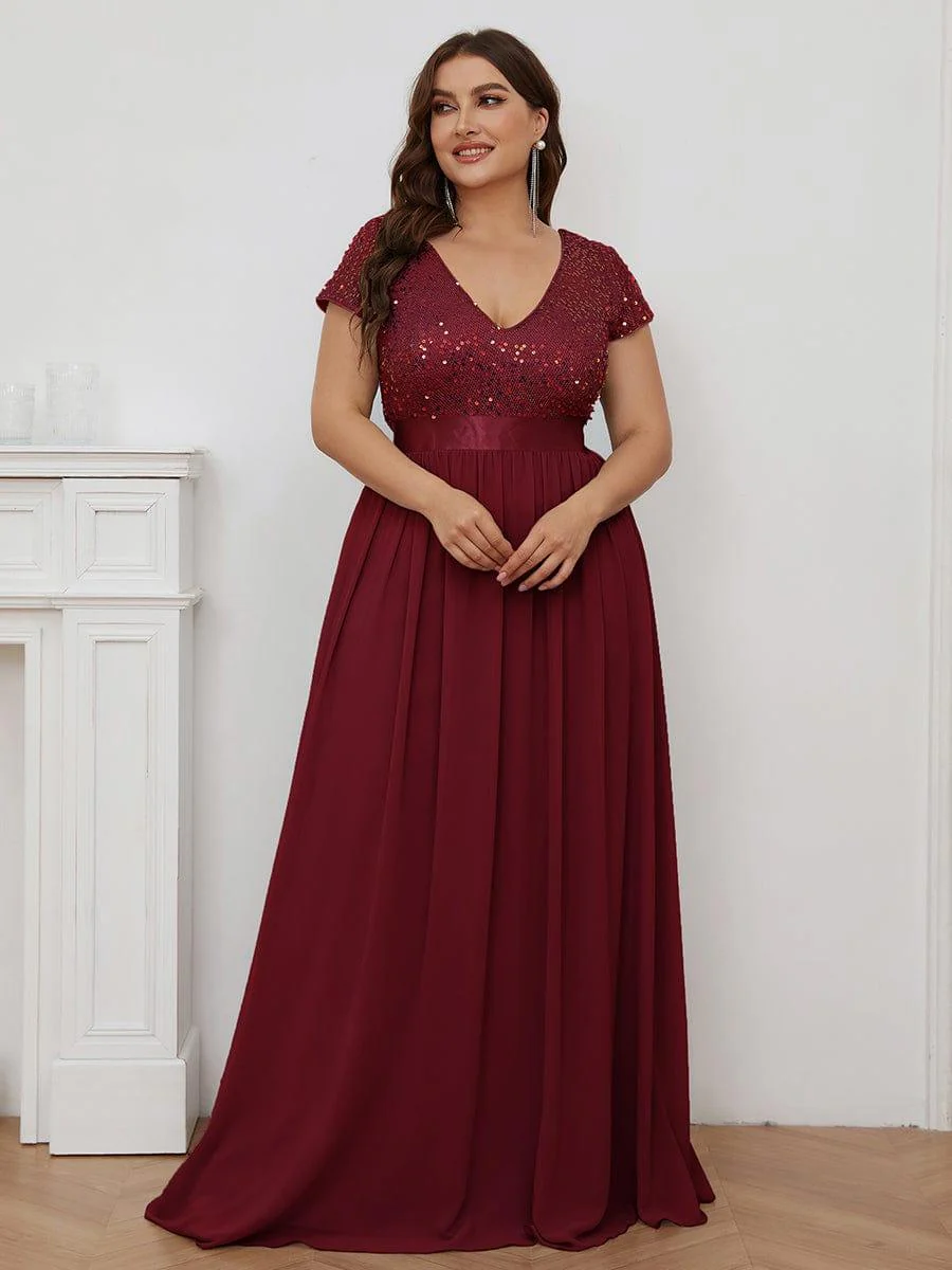 ever MIRAGE|V-Neck Cap Sleeve Sequin & Chiffon Empire Waist Evening Dress - Image 13