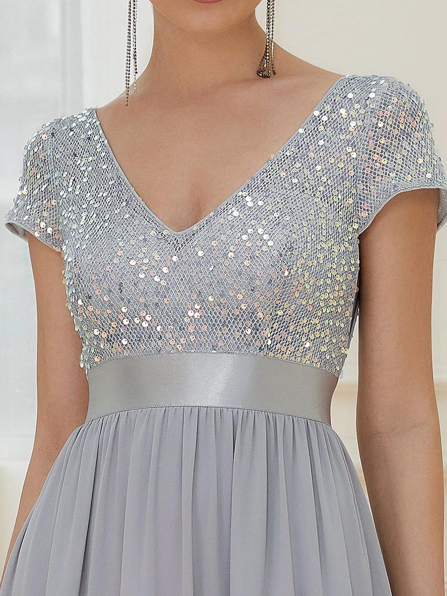 ever MIRAGE|V-Neck Cap Sleeve Sequin & Chiffon Empire Waist Evening Dress - Image 17