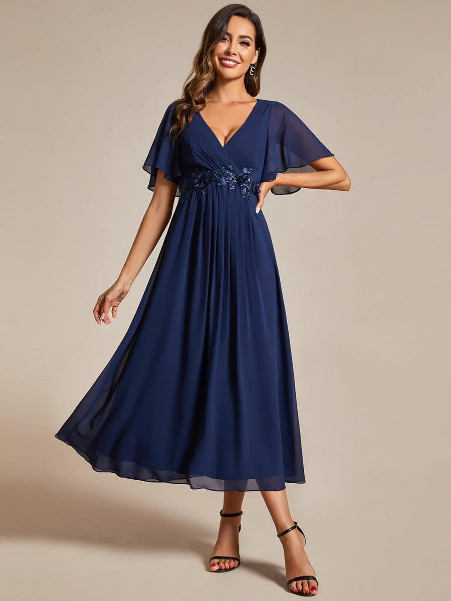 ever DAHLIA|V-Neck Chiffon Midi Evening Dress with Waist Applique(Final Sale) - Image 10