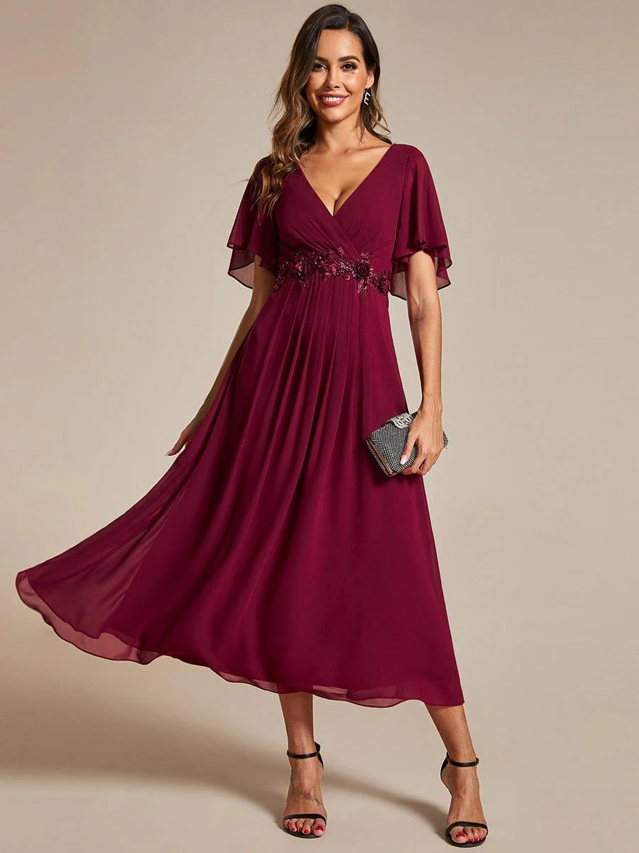 ever DAHLIA|V-Neck Chiffon Midi Evening Dress with Waist Applique(Final Sale) - Image 11