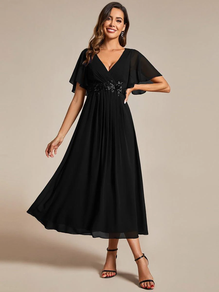 ever DAHLIA|V-Neck Chiffon Midi Evening Dress with Waist Applique(Final Sale) - Image 15
