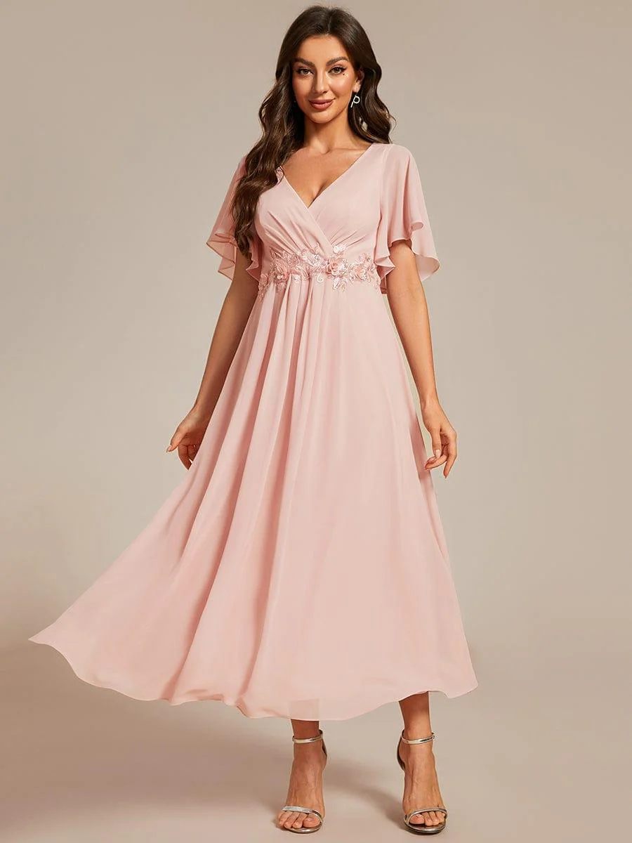 ever DAHLIA|V-Neck Chiffon Midi Evening Dress with Waist Applique(Final Sale) - Image 40