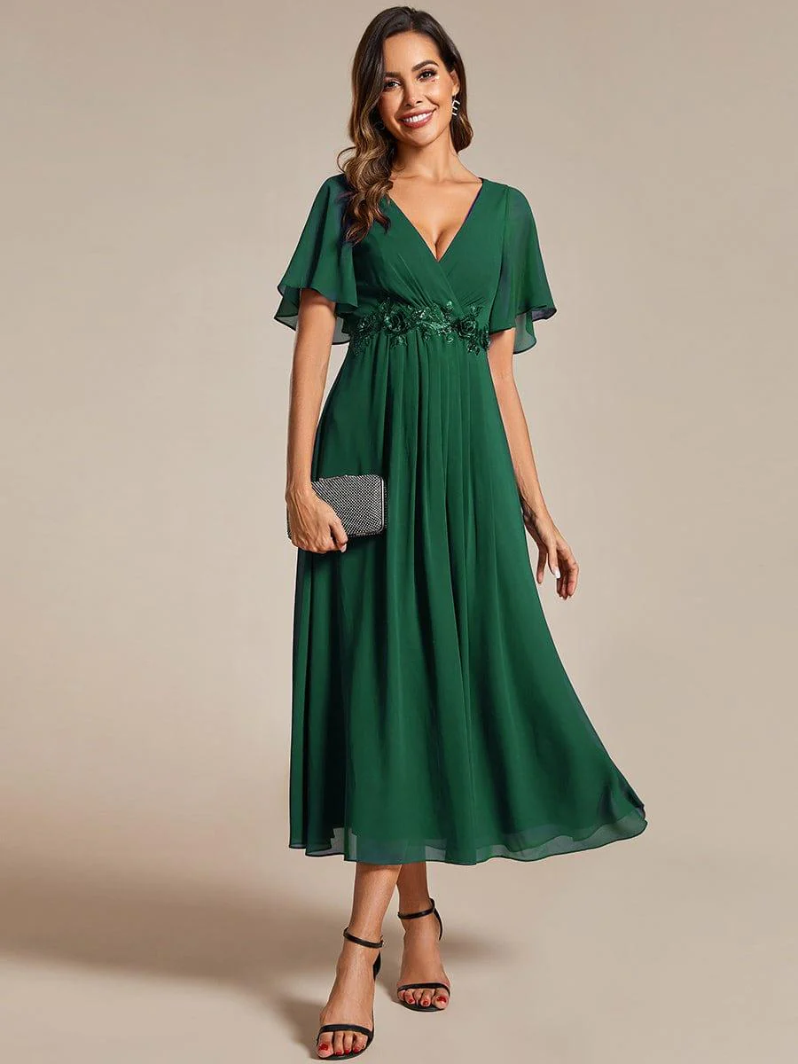 ever DAHLIA|V-Neck Chiffon Midi Evening Dress with Waist Applique(Final Sale) - Image 50