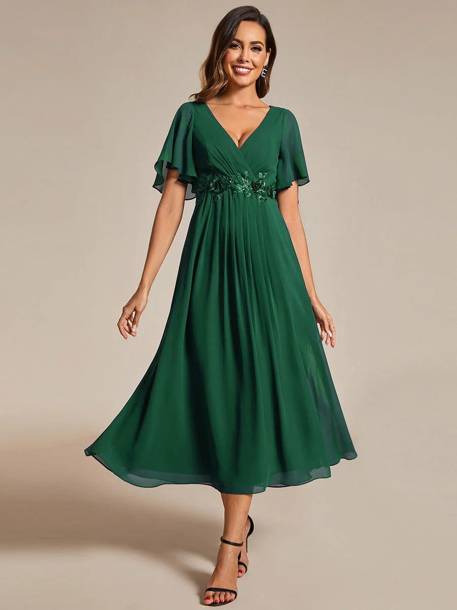 ever DAHLIA|V-Neck Chiffon Midi Evening Dress with Waist Applique(Final Sale) - Image 54