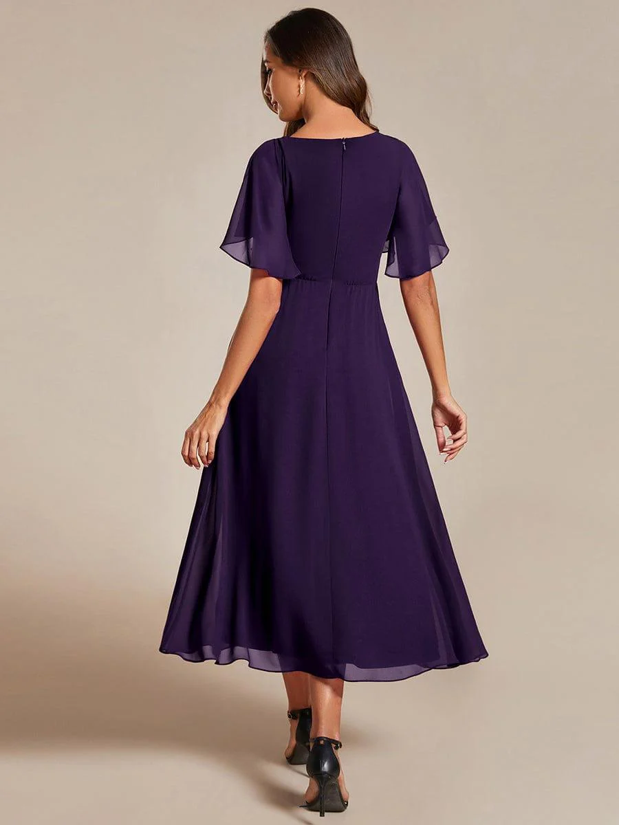 ever DAHLIA|V-Neck Chiffon Midi Evening Dress with Waist Applique(Final Sale) - Image 59