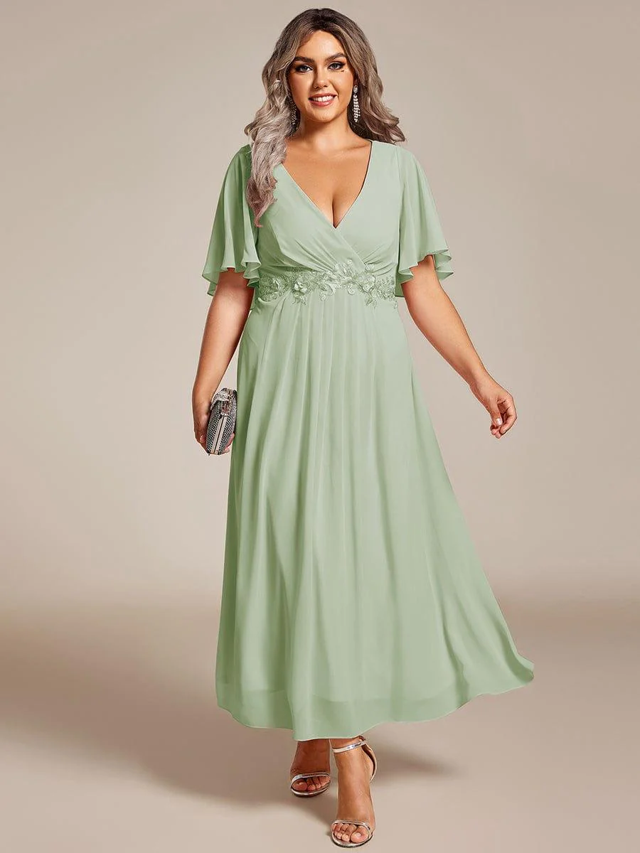 ever DAHLIA|V-Neck Chiffon Midi Evening Dress with Waist Applique(Final Sale) - Image 74