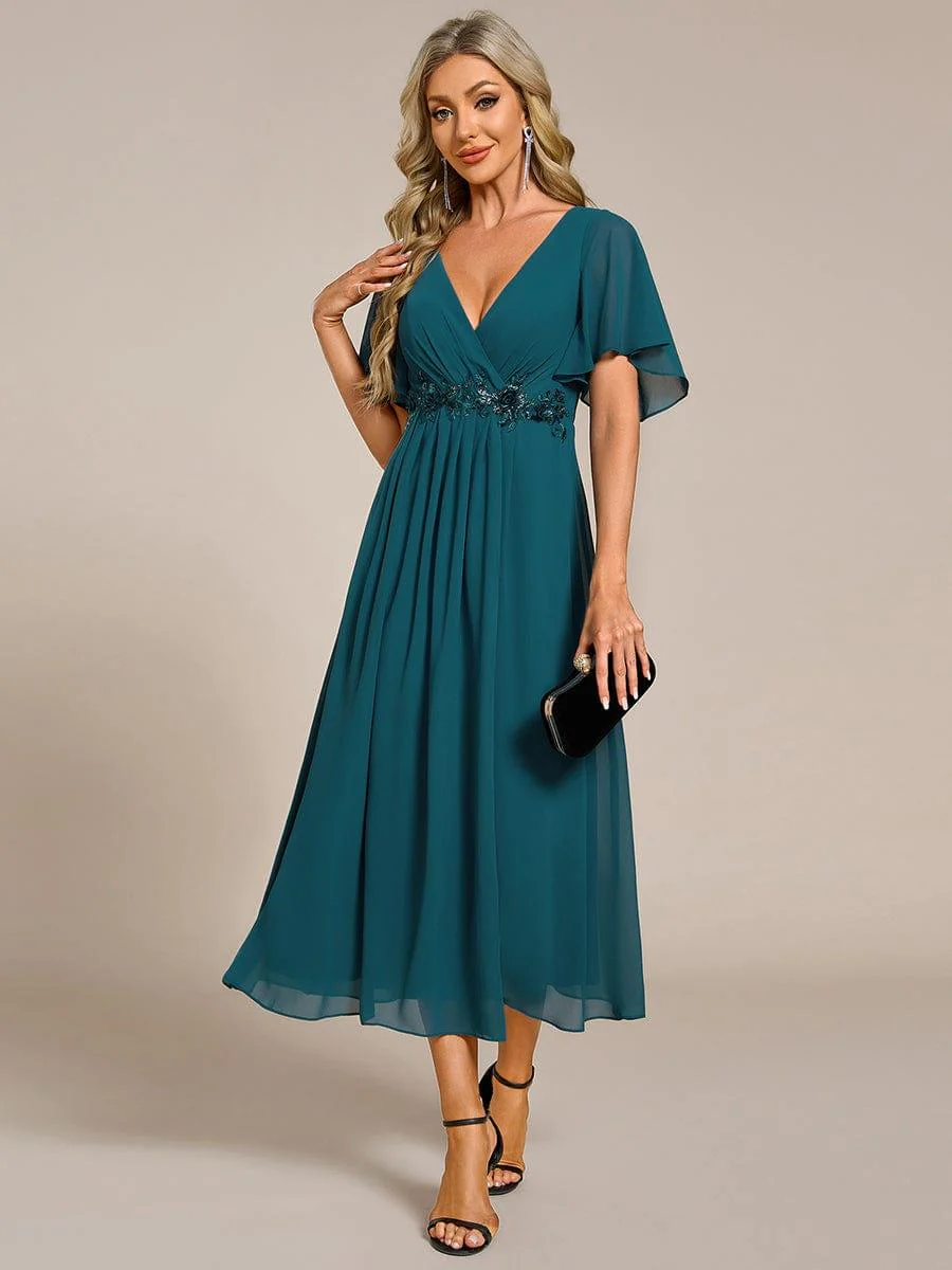 ever DAHLIA|V-Neck Chiffon Midi Evening Dress with Waist Applique(Final Sale) - Image 88
