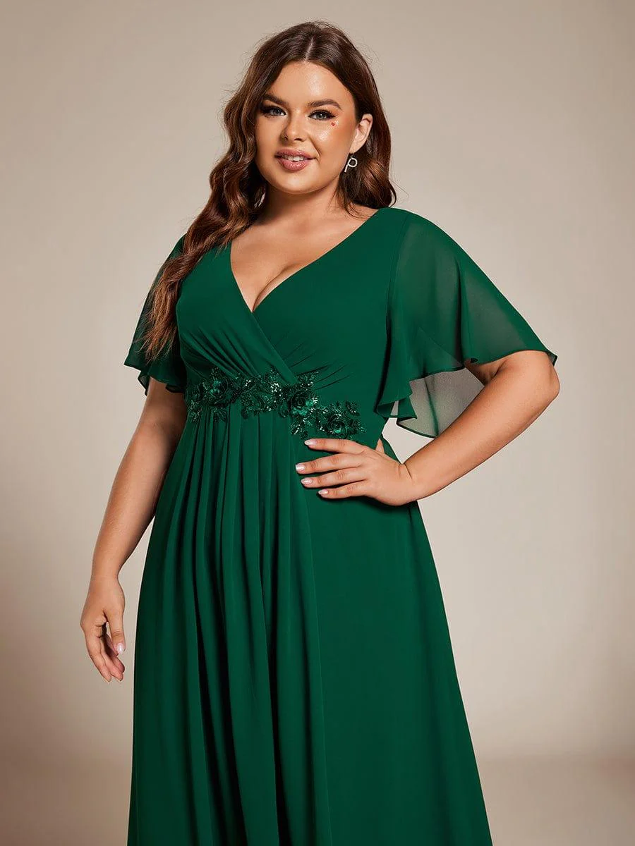 ever DAHLIA|V-Neck Chiffon Midi Mother of the Bride Dress with Waist Applique(Final Sale) - Image 58