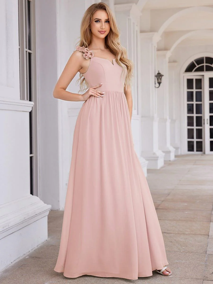 V-Neck Floral Strap Chiffon Maxi Dress in Pink - Image 5