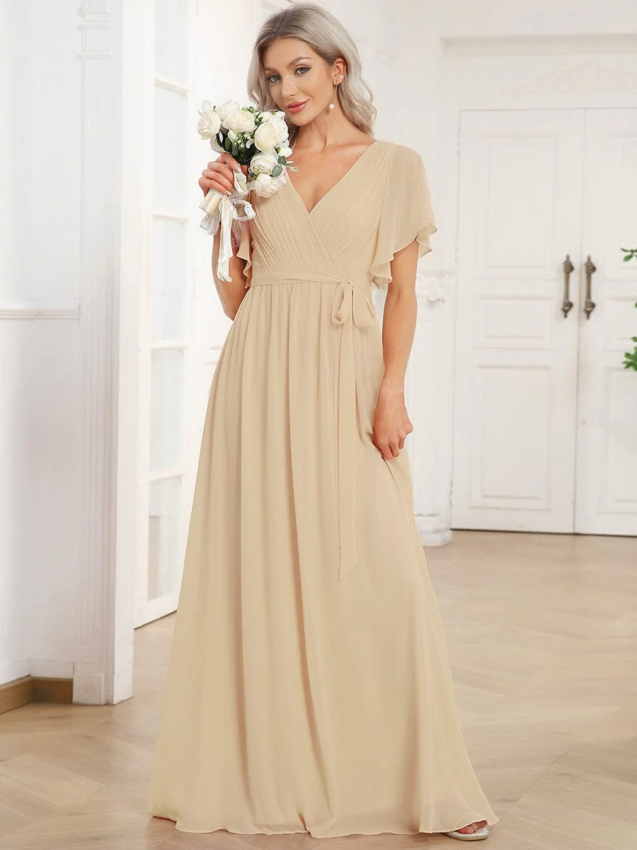 ever LEORA|V-Neck Flutter Sleeve Floor-Length A-Line Chiffon Evening Dress - Image 118