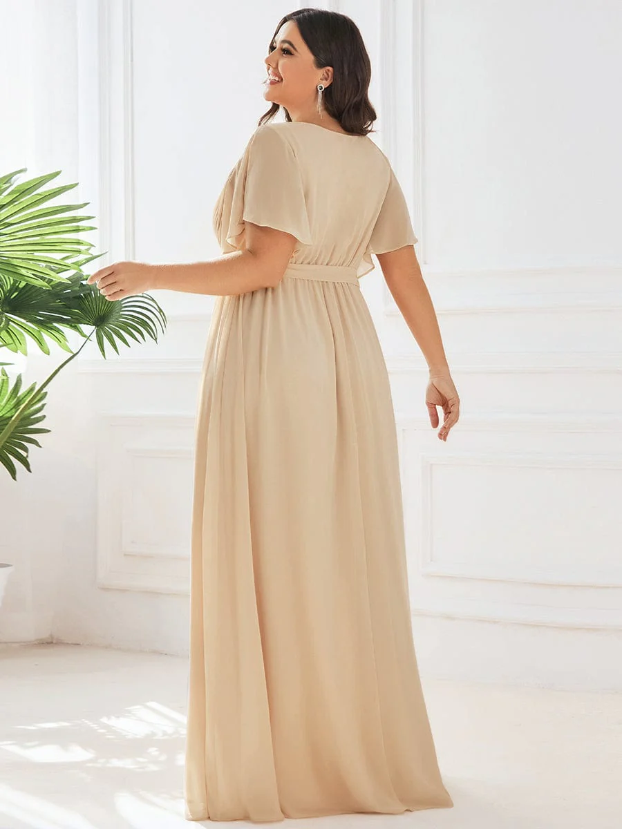 ever LEORA|V-Neck Flutter Sleeve Floor-Length A-Line Chiffon Evening Dress - Image 121