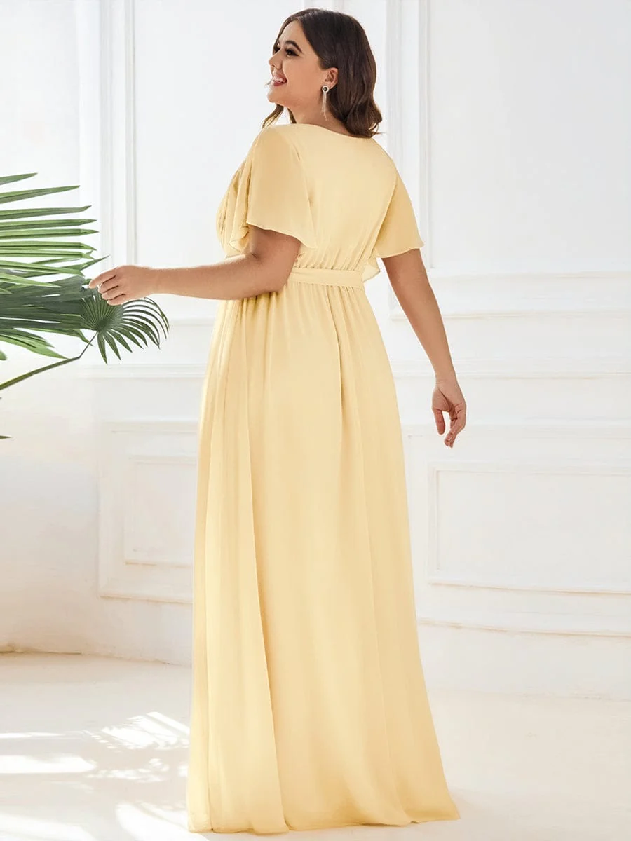 ever LEORA|V-Neck Flutter Sleeve Floor-Length A-Line Chiffon Evening Dress - Image 151