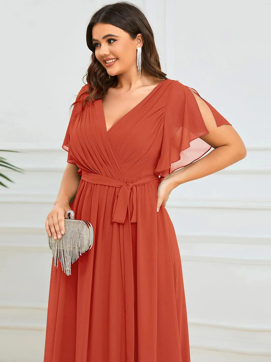 ever LEORA|V-Neck Flutter Sleeve Floor-Length A-Line Chiffon Evening Dress - Image 172