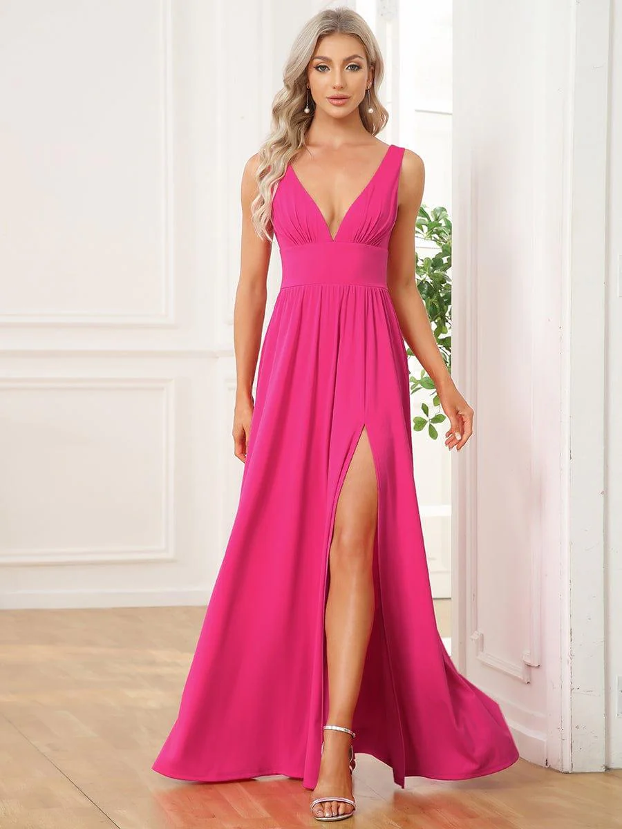 ever SORAYA|V-Neck High Slit Empire Waist Floor-Length Evening Dress - Image 105
