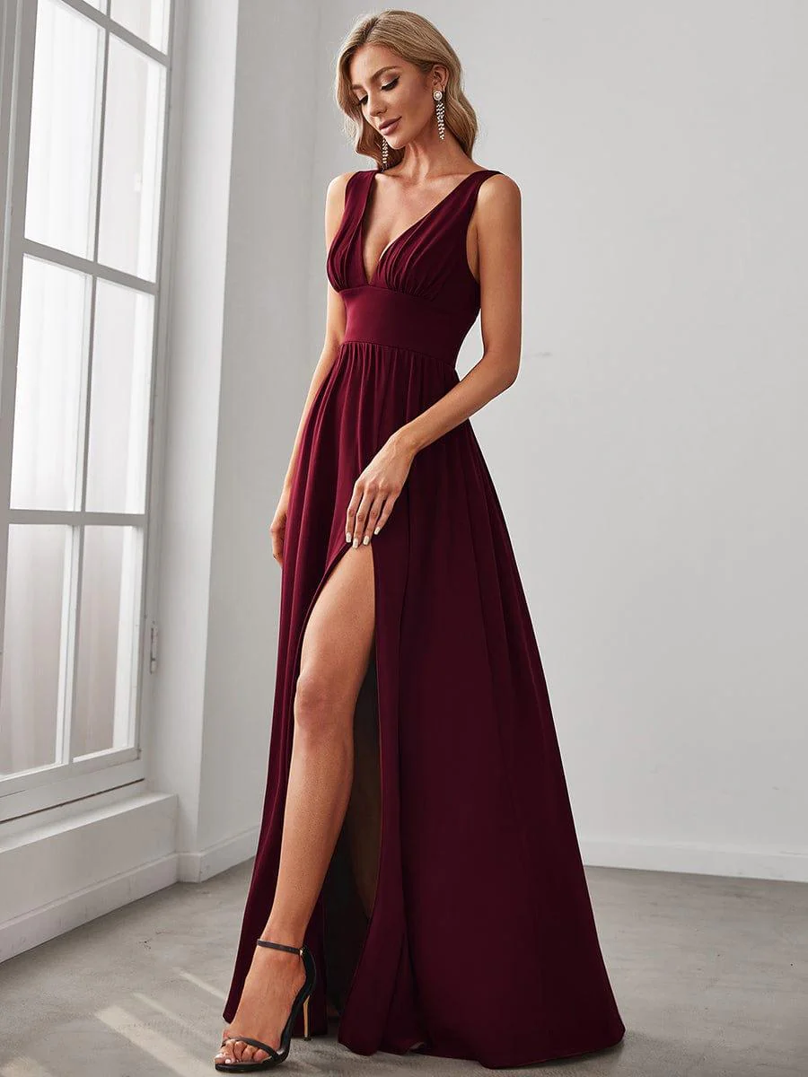 ever SORAYA|V-Neck High Slit Empire Waist Floor-Length Evening Dress - Image 11