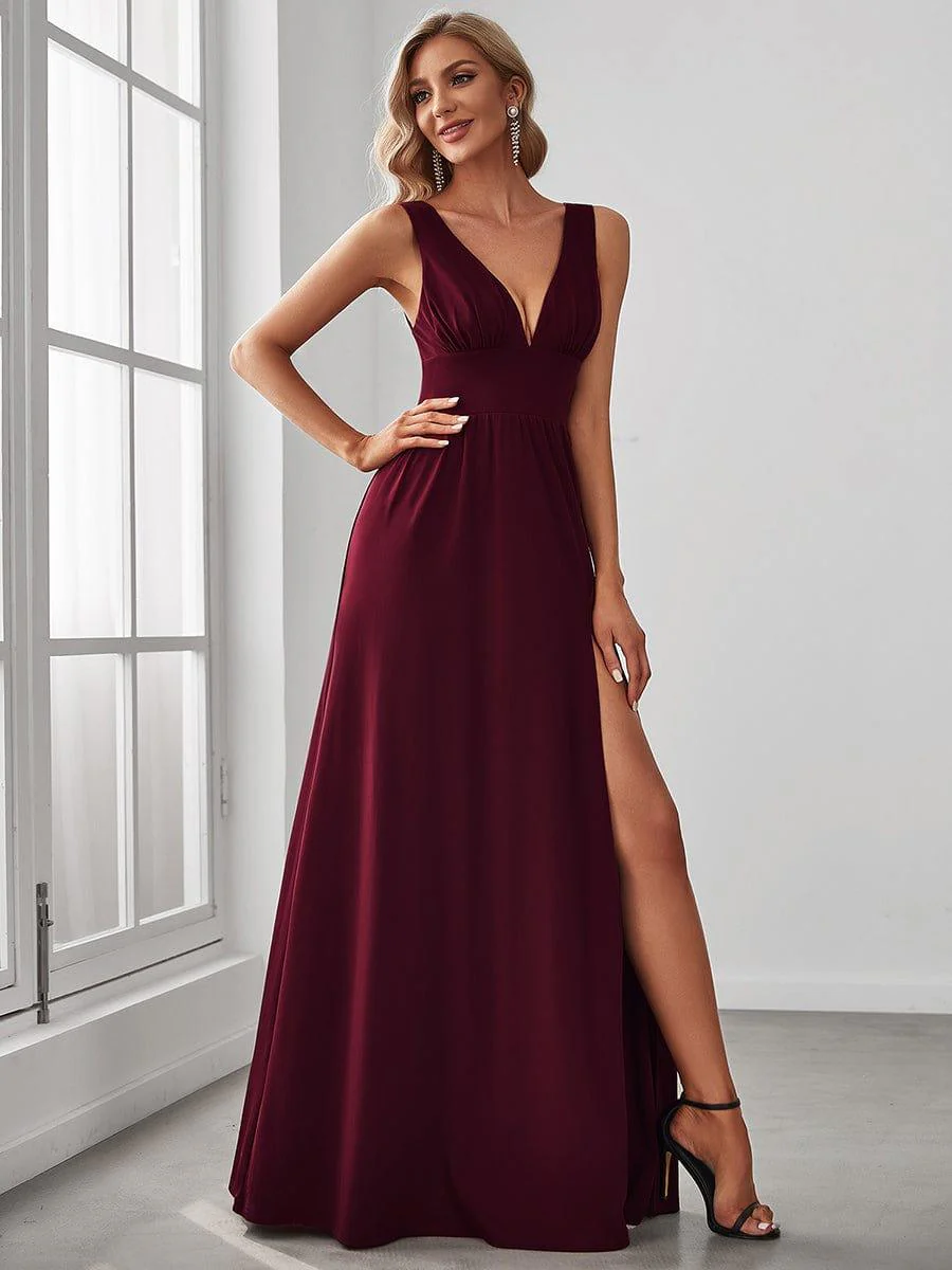 ever SORAYA|V-Neck High Slit Empire Waist Floor-Length Evening Dress - Image 13