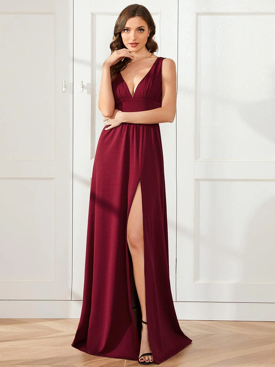 ever SORAYA|V-Neck High Slit Empire Waist Floor-Length Evening Dress - Image 14