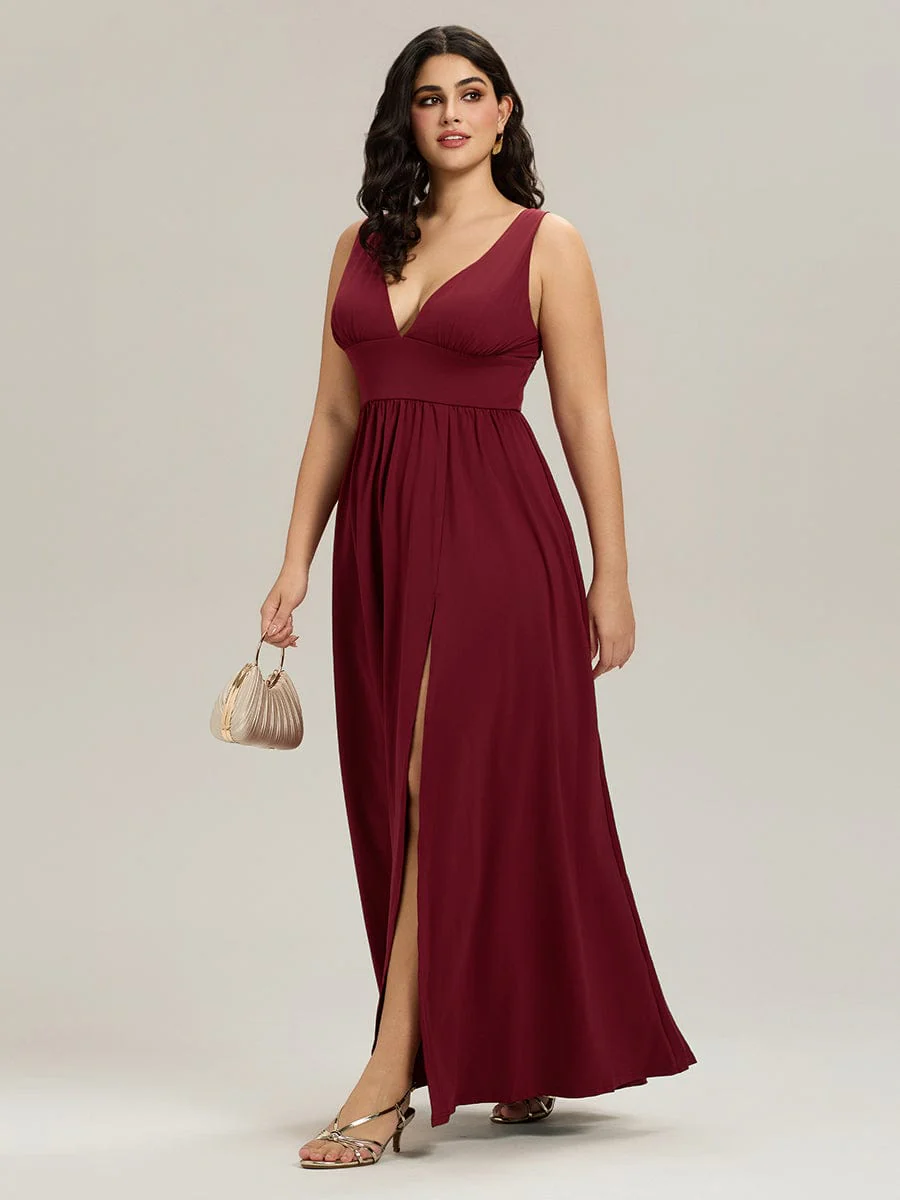 ever SORAYA|V-Neck High Slit Empire Waist Floor-Length Evening Dress - Image 162