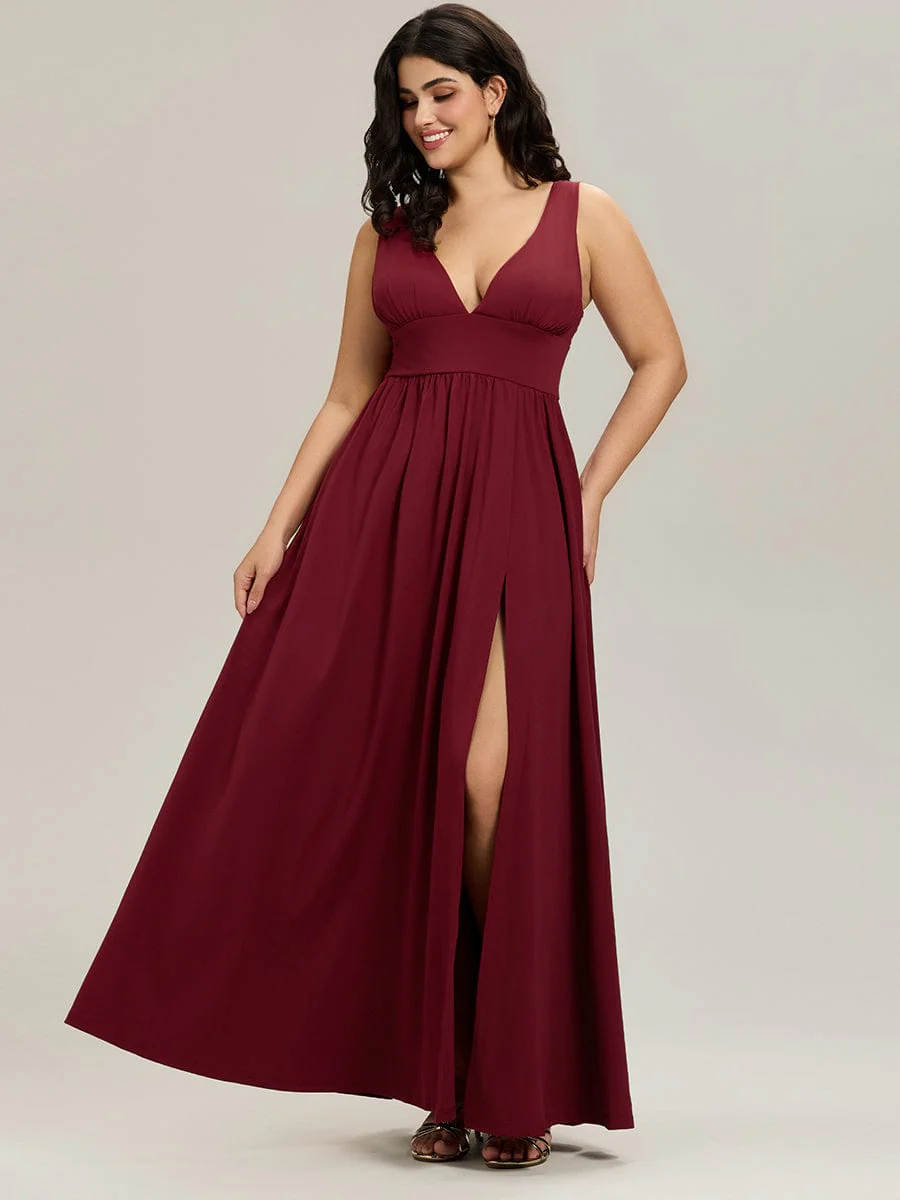 ever SORAYA|V-Neck High Slit Empire Waist Floor-Length Evening Dress - Image 163