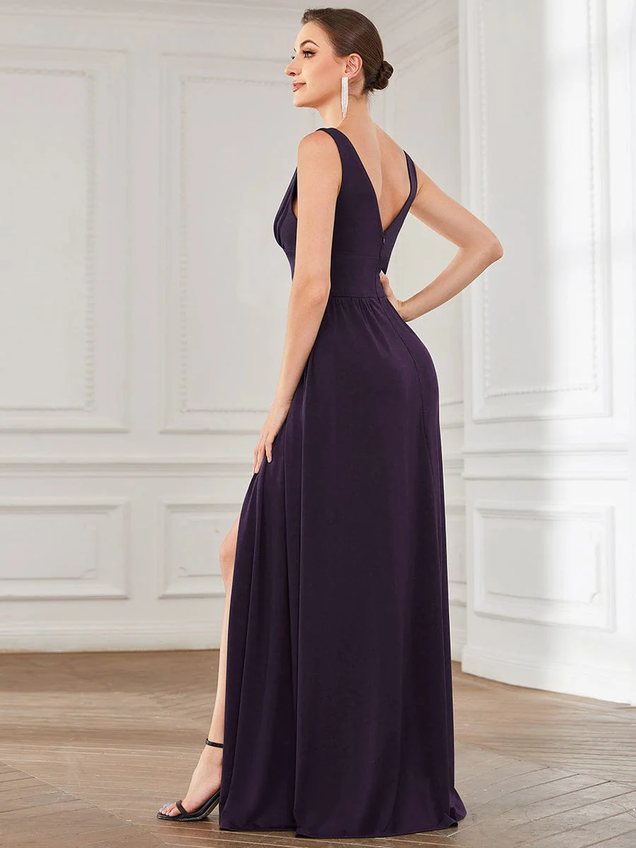ever SORAYA|V-Neck High Slit Empire Waist Floor-Length Evening Dress - Image 166