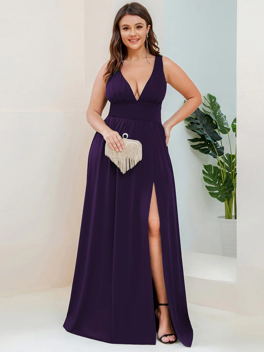 ever SORAYA|V-Neck High Slit Empire Waist Floor-Length Evening Dress - Image 170
