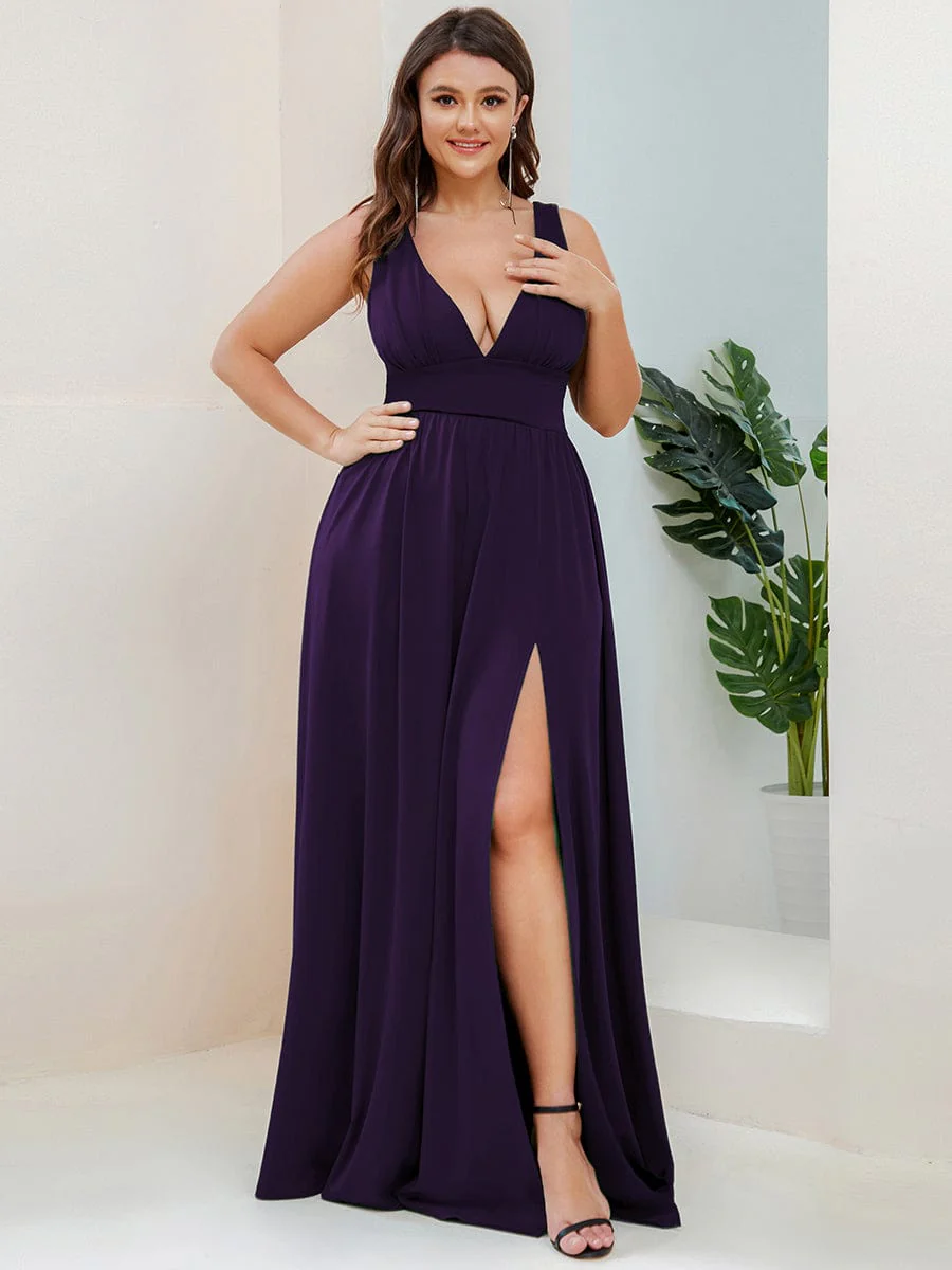 ever SORAYA|V-Neck High Slit Empire Waist Floor-Length Evening Dress - Image 173