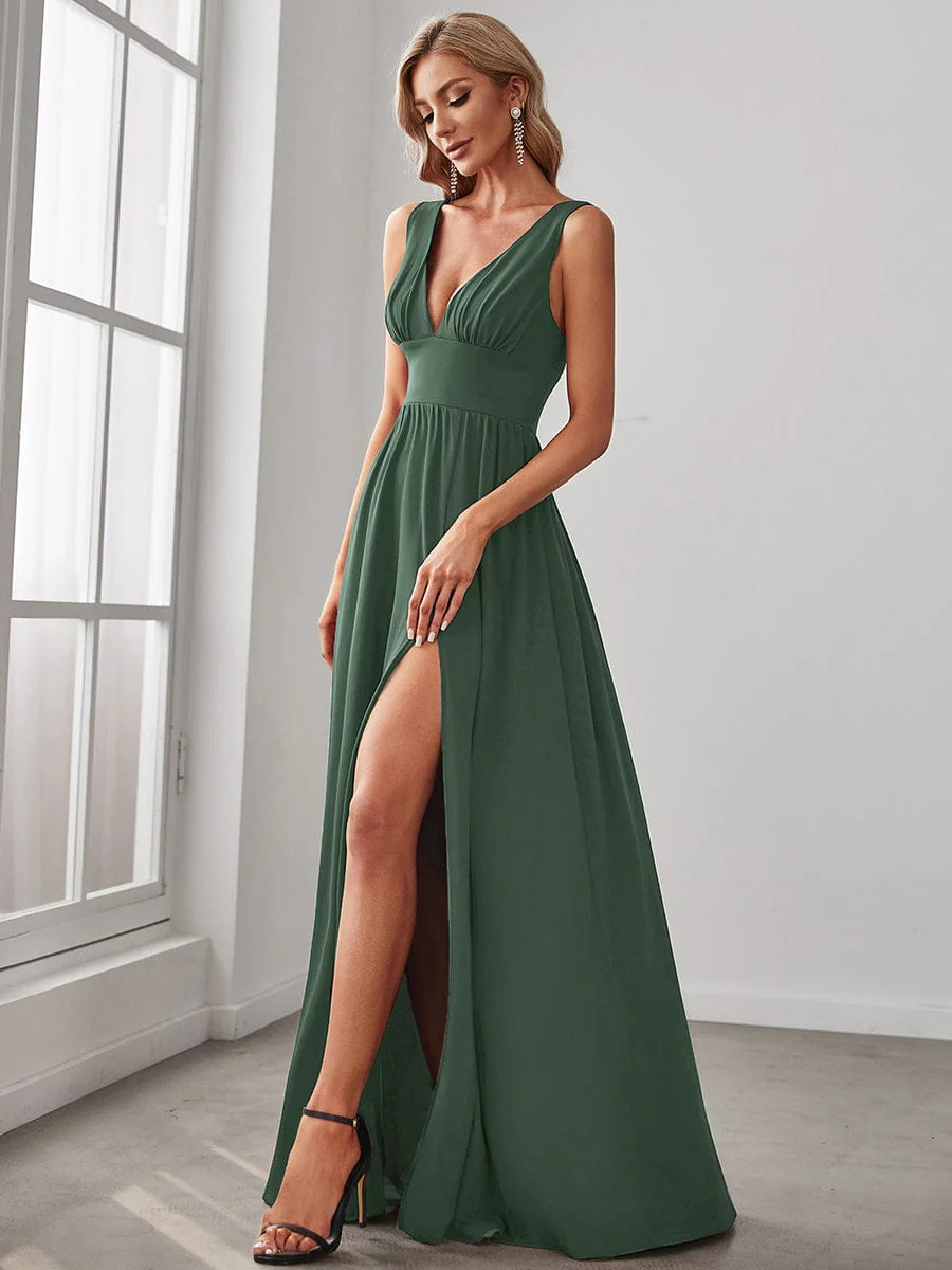 ever SORAYA|V-Neck High Slit Empire Waist Floor-Length Evening Dress - Image 177