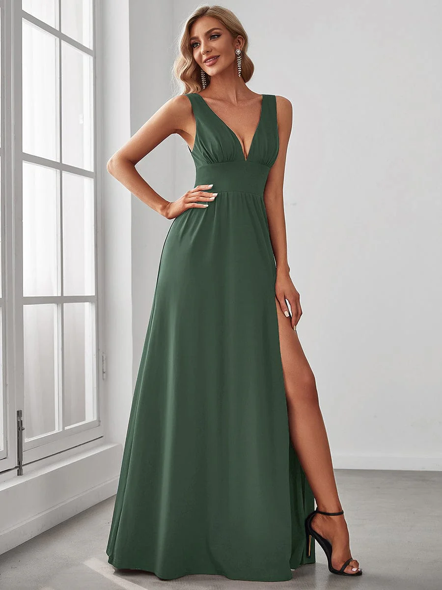 ever SORAYA|V-Neck High Slit Empire Waist Floor-Length Evening Dress - Image 178