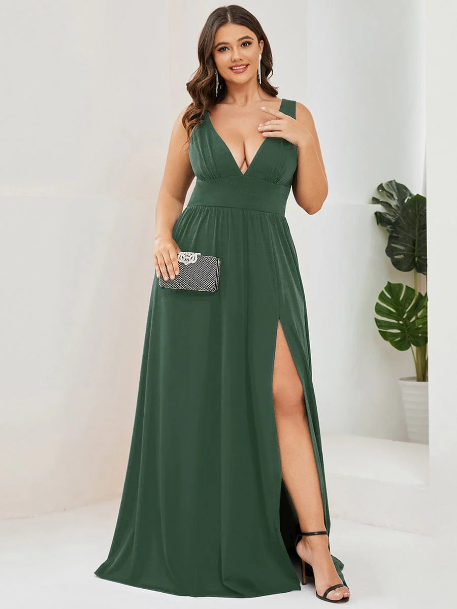 ever SORAYA|V-Neck High Slit Empire Waist Floor-Length Evening Dress - Image 180