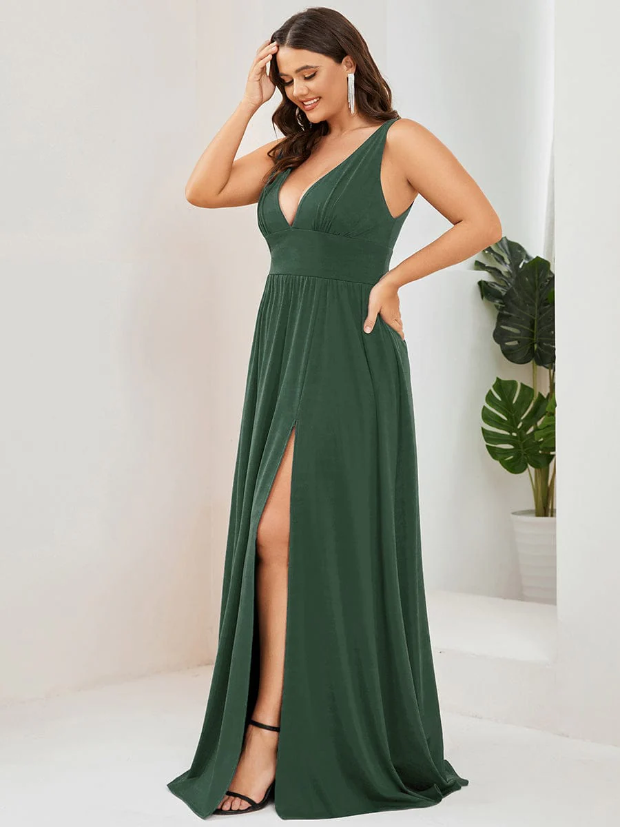ever SORAYA|V-Neck High Slit Empire Waist Floor-Length Evening Dress - Image 183