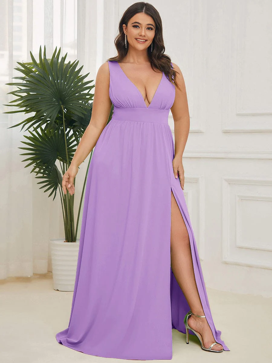ever SORAYA|V-Neck High Slit Empire Waist Floor-Length Evening Dress - Image 192
