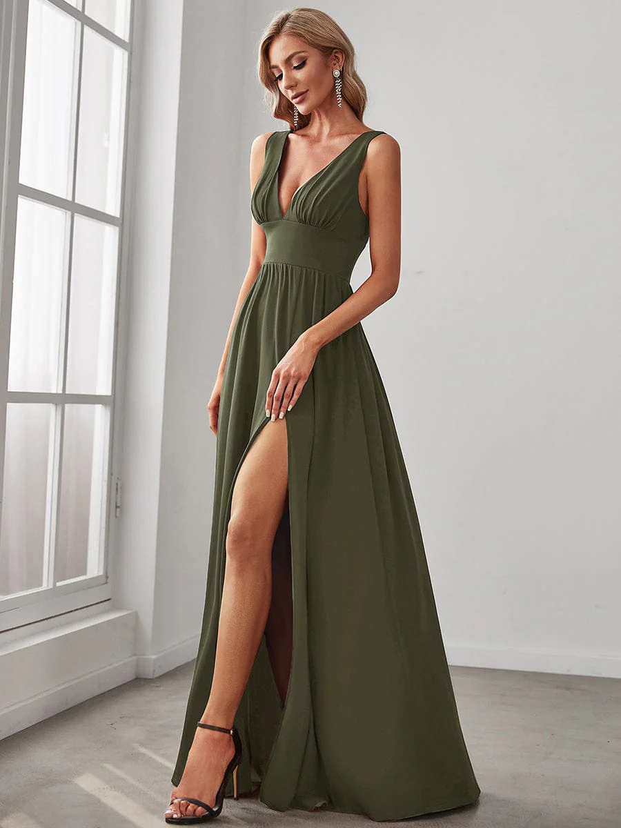 ever SORAYA|V-Neck High Slit Empire Waist Floor-Length Evening Dress - Image 197
