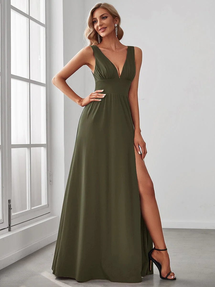 ever SORAYA|V-Neck High Slit Empire Waist Floor-Length Evening Dress - Image 198