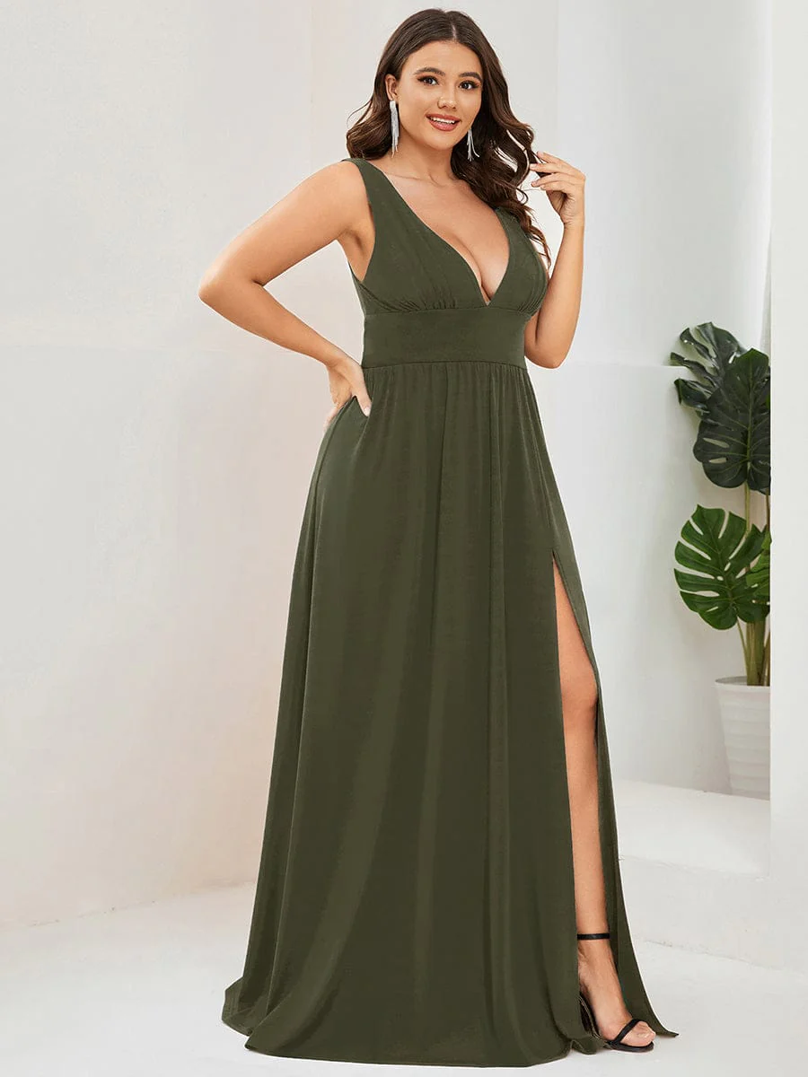 ever SORAYA|V-Neck High Slit Empire Waist Floor-Length Evening Dress - Image 202